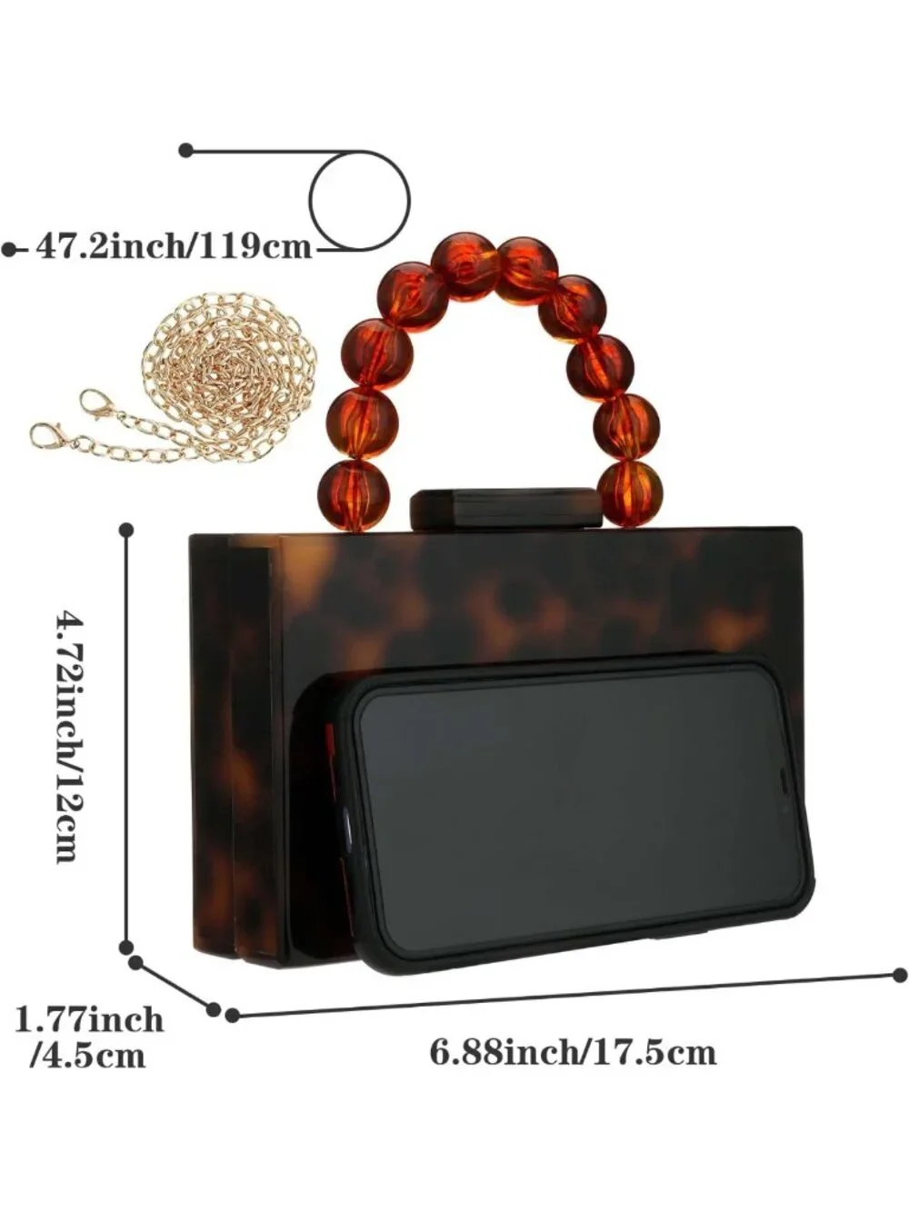 Chic Acrylic Evening Clutch Bag with Pearl Chain - Marbled Crossbody for